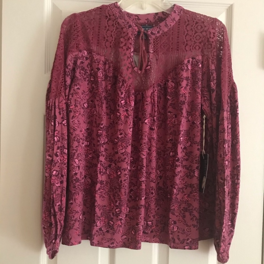 NWT Cherokee Lace Peasant Tassel Blouse
